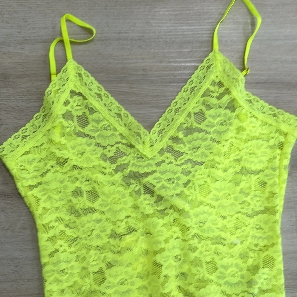 NWT Anthropologie V-neck sheer lace neon bodysuit
